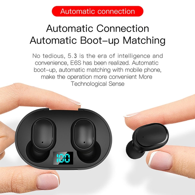 หูฟังไร้สาย E6S TWS Bluetooth V5.3 พร้อมจอ LED, กันน้ำ, หูฟังบลูทูธ, E6S (สีดำ)