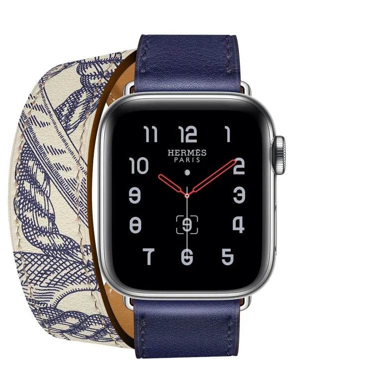 สำหรับ Apple Watch รุ่น 3 / 2 / 1 ขนาด 38 มม. สายรัดนาฬิกาหน้าจอผ้าไหมแบบพิมพ์สองวงอเนกประสงค์
