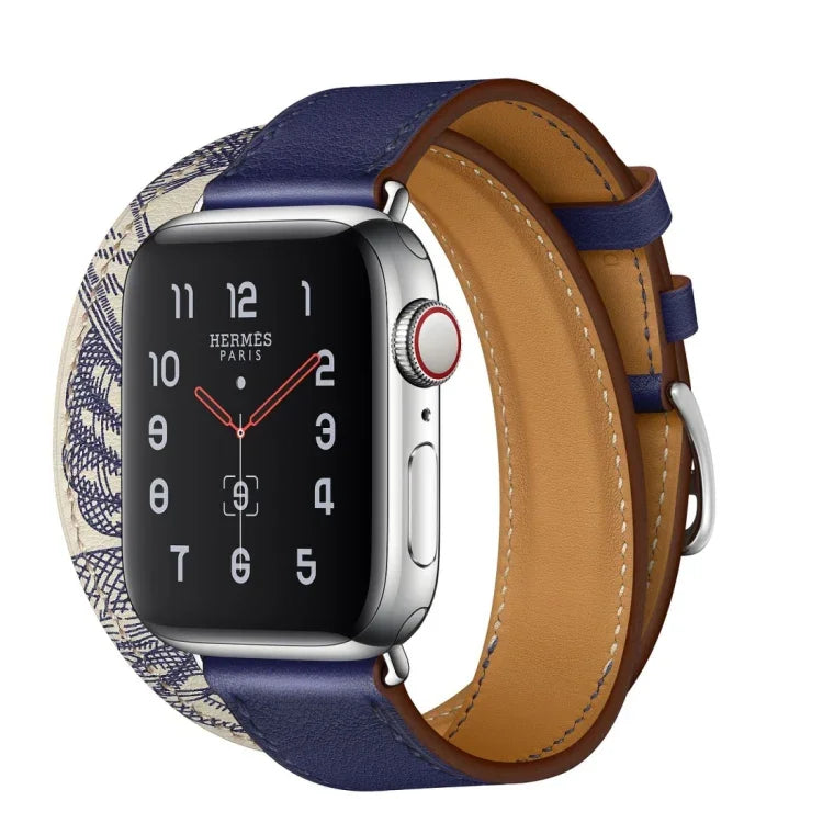 สำหรับ Apple Watch รุ่น 3 / 2 / 1 ขนาด 42 มม. สายรัดนาฬิกาหน้าจอผ้าไหมแบบพิมพ์สองวงอเนกประสงค์