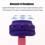 หูฟังบลูทูธหูแมวน่ารัก 5.0 พับได้ แบบครอบหู สเตอริโอ พร้อมไมโครโฟน / ไฟ LED / วิทยุ FM / การ์ด TF, SYA00833501F, SYA00833501A, SYA00833501B, SYA00833501C, SYA00833501D, SYA00833501E