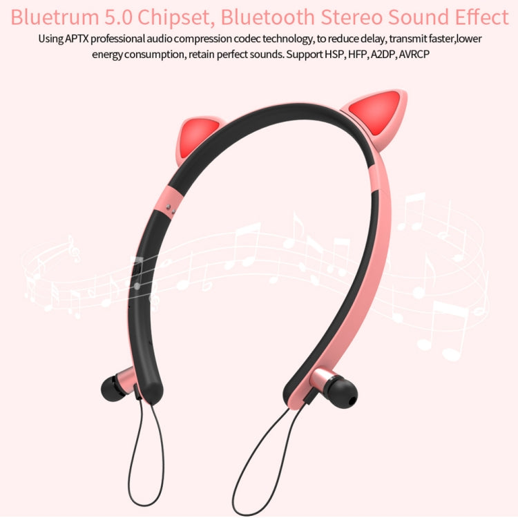 ZW29 หูฟังบลูทูธสเตอริโอหูแมว HIFI แฟชั่นพกพาสำหรับกีฬา พร้อมไมโครโฟนและไฟ LED ส่องสว่าง