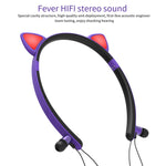ZW29 หูฟังบลูทูธสเตอริโอหูแมว HIFI แฟชั่นพกพาสำหรับกีฬา พร้อมไมโครโฟนและไฟ LED ส่องสว่าง