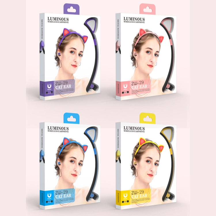 ZW29 หูฟังบลูทูธสเตอริโอหูแมว HIFI แฟชั่นพกพาสำหรับกีฬา พร้อมไมโครโฟนและไฟ LED ส่องสว่าง