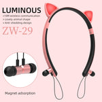 ZW29 หูฟังบลูทูธสเตอริโอหูแมว HIFI แฟชั่นพกพาสำหรับกีฬา พร้อมไมโครโฟนและไฟ LED ส่องสว่าง