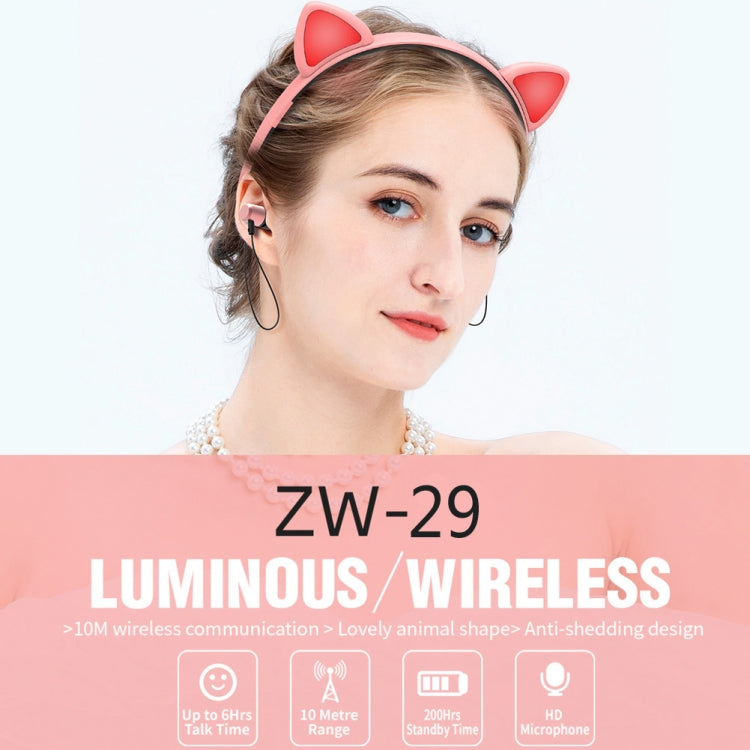 ZW29 หูฟังบลูทูธสเตอริโอหูแมว HIFI แฟชั่นพกพาสำหรับกีฬา พร้อมไมโครโฟนและไฟ LED ส่องสว่าง