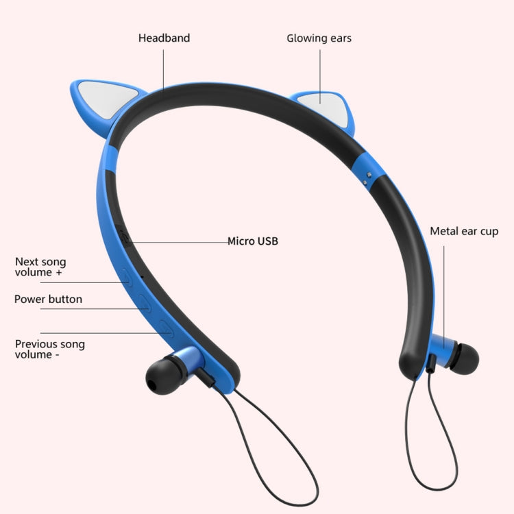 ZW29 หูฟังบลูทูธสเตอริโอหูแมว HIFI แฟชั่นพกพาสำหรับกีฬา พร้อมไมโครโฟนและไฟ LED ส่องสว่าง