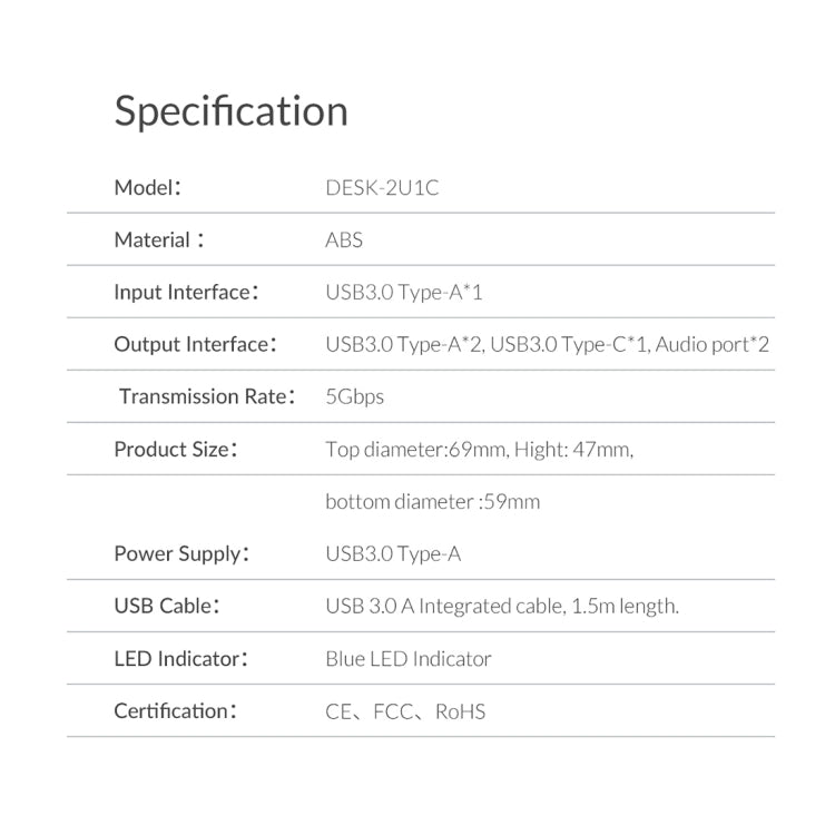 ORICO DESK-2U1C ฮับมัลติฟังก์ชันสำหรับโต๊ะทำงาน