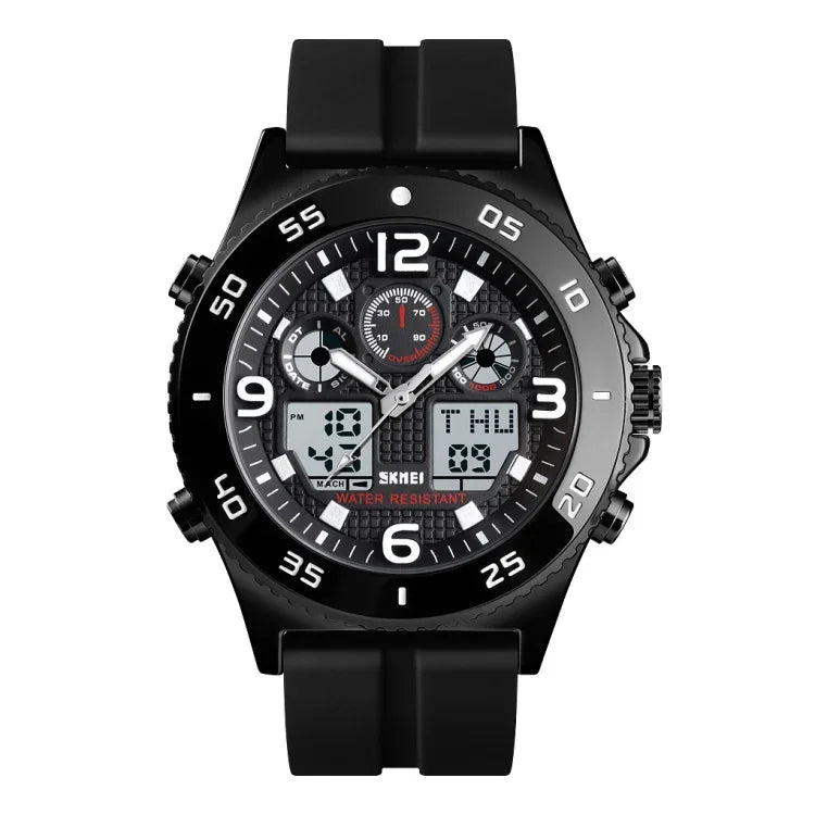 SKMEI 1538 Multi-Function Time Large Dial Steel Belt Men  Casual Sports Electronic Watch