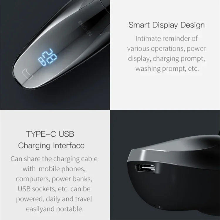 เครื่องโกนหนวดไฟฟ้าสำหรับดูแลผิวหน้าผู้ชาย Xiaomi Youpin Yingqu Blackstone3 แบบพกพา พร้อมหัวมีด 3 หัว