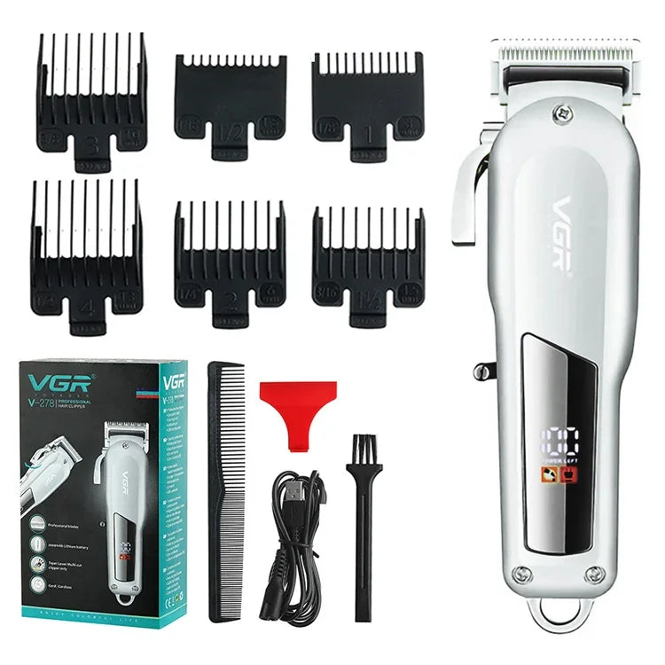 VGR V-278 เครื่องตัดผมไฟฟ้าโลหะ 10W USB พร้อมจอแสดงผลดิจิทัล LED, V-278 (ทอง), V-278 (เงิน)