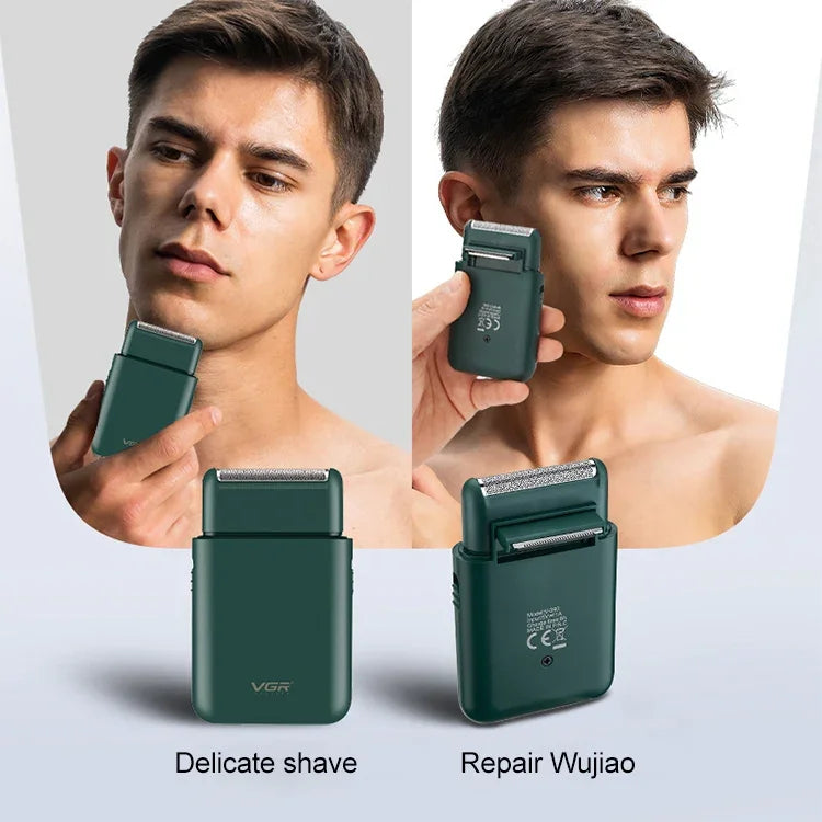 VGR V-390 เครื่องโกนหนวดไฟฟ้าพกพาแบบเลื่อนกลับ 5W USB, V-390 (ดำ), V-390 (เขียว)