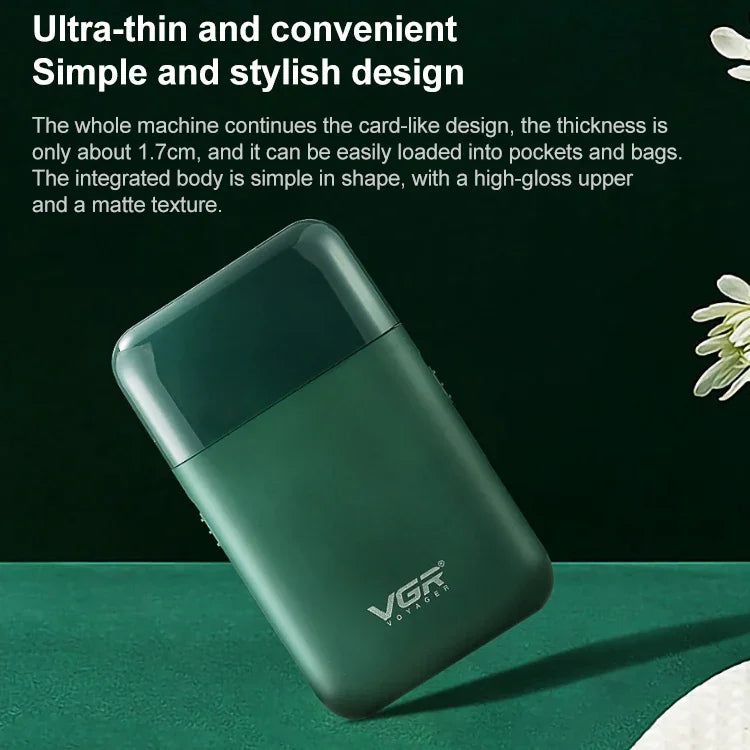 VGR V-390 เครื่องโกนหนวดไฟฟ้าพกพาแบบเลื่อนกลับ 5W USB, V-390 (ดำ), V-390 (เขียว)