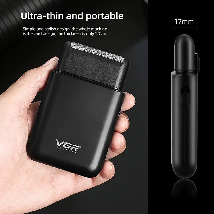 VGR V-390 เครื่องโกนหนวดไฟฟ้าพกพาแบบเลื่อนกลับ 5W USB, V-390 (ดำ), V-390 (เขียว)
