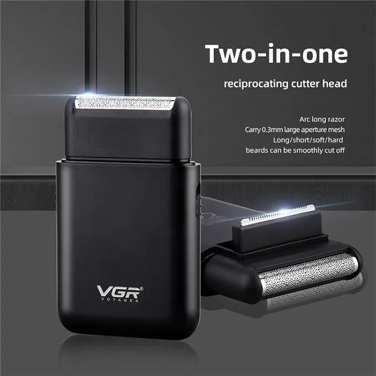 VGR V-390 เครื่องโกนหนวดไฟฟ้าพกพาแบบเลื่อนกลับ 5W USB, V-390 (ดำ), V-390 (เขียว)