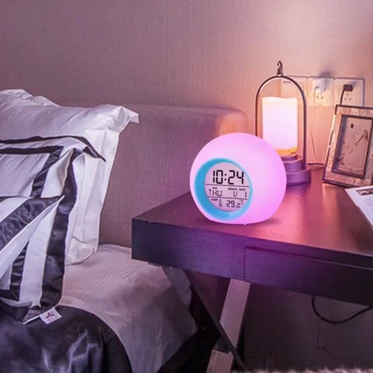 Round Color Light Gradient Alarm Clock Perpetual Calendar Clock, Round Color Light Clock