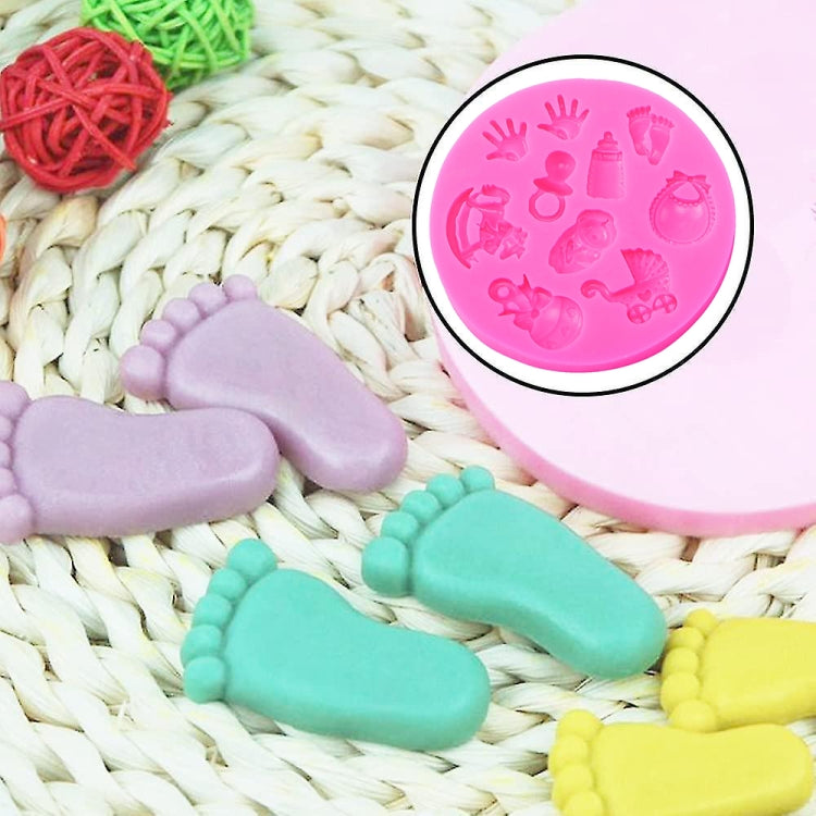 แม่พิมพ์ซิลิโคน DIY รูปร่างมือและเท้าเด็ก 2 ชิ้น แม่พิมพ์เค้กช็อกโกแลต เครื่องมืออบ รูปร่างเท้า