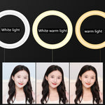 ชุดไฟวงแหวน LED HQ-18N ขนาด 18 นิ้ว 45cm สำหรับถ่ายวิดีโอบล็อก พร้อมรีโมทคอนโทรล แคลมป์โทรศัพท์ และขาตั้งกล้อง 2.1m ปลั๊ก EU, 18 นิ้ว
