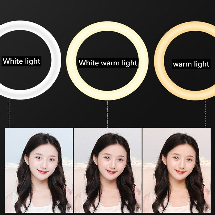 ชุดไฟวงแหวน LED HQ-18N ขนาด 18 นิ้ว 45cm สำหรับถ่ายวิดีโอบล็อก พร้อมรีโมทคอนโทรล แคลมป์โทรศัพท์ และขาตั้งกล้อง 2.1m ปลั๊ก EU, 18 นิ้ว