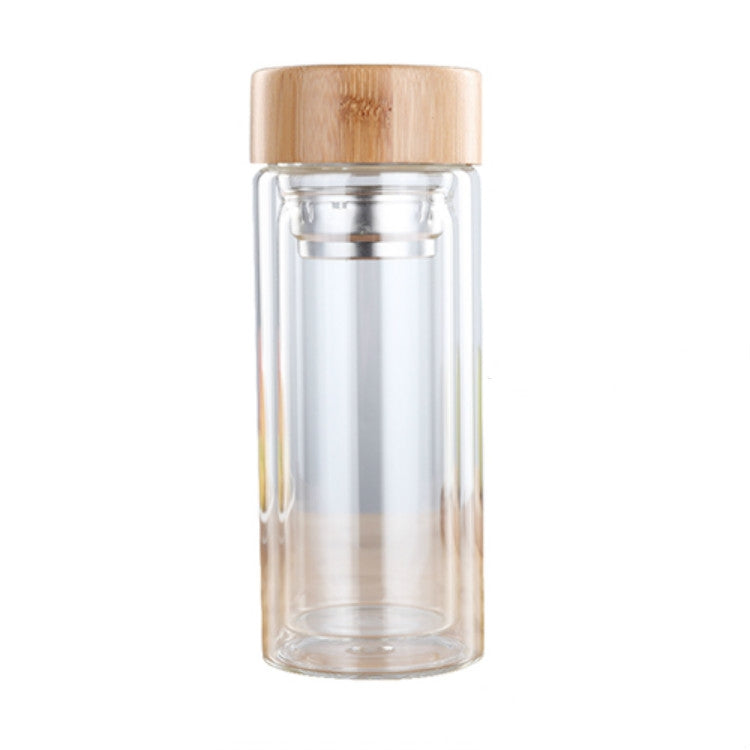 ขวดน้ำชาแก้วพร้อมที่กรอง ฝาปิดไม้ไผ่ ผนังคู่ ขนาด 350ML, 450ML