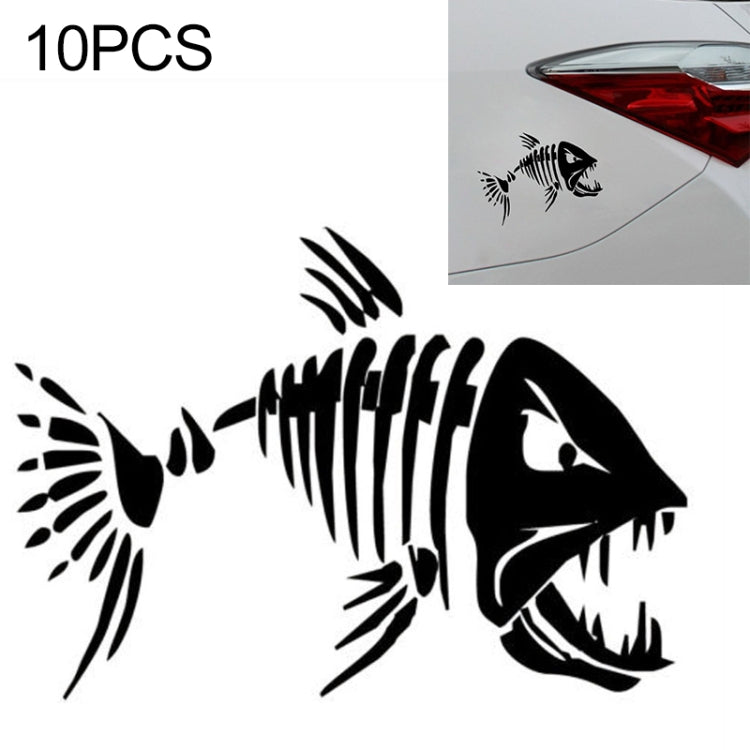 10 PCS YOJA Mad Fish Funny Decal Car Window Decoration Vinyl Stickers Motorcycle Accessories, 11x7CM, Black, Silver