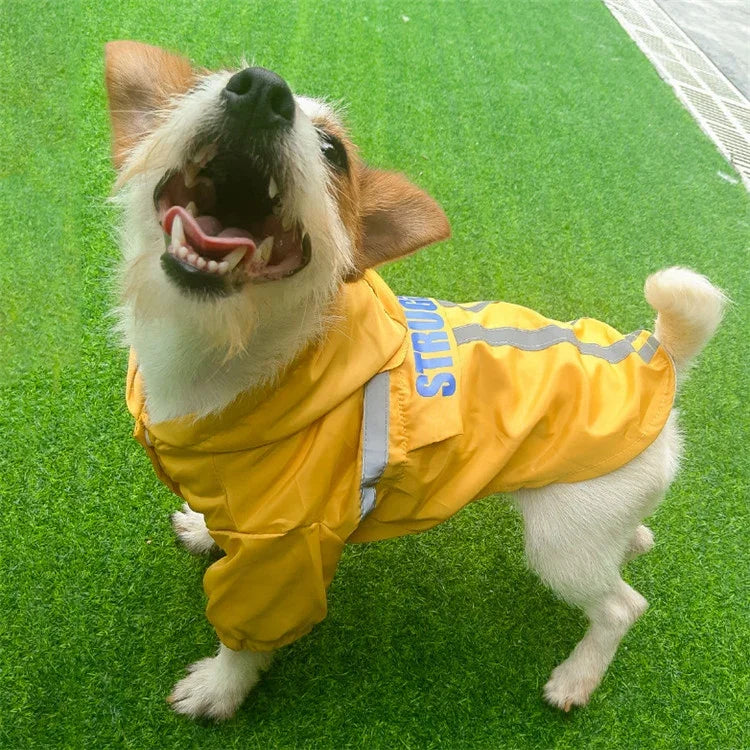 เสื้อกันฝนสัตว์เลี้ยงแบบมีฮู้ดพร้อมแถบสะท้อนแสง พับเก็บได้ เสื้อกันน้ำสำหรับสุนัข, S, M, L, XL, XXL