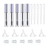 ชุดหลอดมาสคาร่าว่าง 12ml 5 ชิ้น พร้อมแปรงขนตา + กรวยและหลอดดูดโอนถ่าย 5 ชิ้น สำหรับบรรจุน้ำมันละหุ่ง DIY