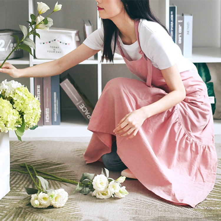 ผ้ากันเปื้อนผ้าฝ้ายลินินทรงหางปลา ใส่พอดีตัว ช่างดอกไม้ ร้านทำเล็บ