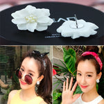 ต่างหูวงกลมจี้ไข่มุกดอกไม้สีขาวน่ารัก 2 ชิ้น