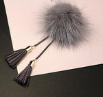 เข็มกลัดลูกบอลขน พร้อมสายพู่ สำหรับผู้หญิง สีเทา ดำ ทอง แดงไวน์