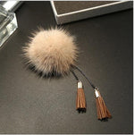 เข็มกลัดลูกบอลขน พร้อมสายพู่ สำหรับผู้หญิง สีเทา ดำ ทอง แดงไวน์