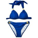 ชุดว่ายน้ำเซ็กซี่สีพื้น 2-in-1 สำหรับผู้หญิง ชุดบิกินี่ชายหาด ขนาด S, M, L, XL, XXL