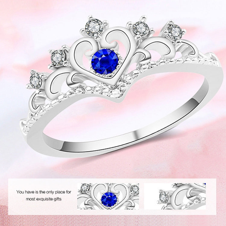 แหวนคริสตัลแฟชั่นรูปหัวใจมงกุฎรัก ประดับเพชรสังเคราะห์ สีแดง และสีน้ำเงิน