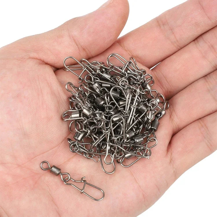 10pcs /Pack Stainless Steel Fishing Connector Bearing Rolling Swivel Connector Fishing Gear Accessories, 12(17mm), 10(20mm), 8(22mm), 7(25mm), 6(26mm), 5(29mm), 4(30mm), 3(34mm), 2(36mm), 1(40mm)