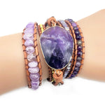 สร้อยข้อมืออเมทิสต์ธรรมชาติทำมือสไตล์โบโฮสำหรับผู้หญิง