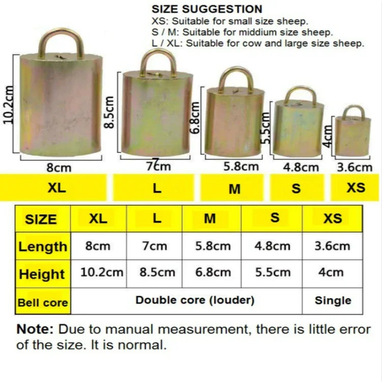กระดิ่งเสียงดังพิเศษสำหรับสัตว์ฟาร์มวัว ม้า แกะ ป้องกันการหลง ขนาด XS, S, M, L, XL