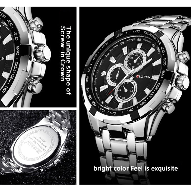 นาฬิกาข้อมือผู้ชาย CURREN 8023 สแตนเลสอนาล็อกสปอร์ต ควอตซ์, ตัวเรือนขาว หน้าขาว, ตัวเรือนเงิน หน้าทอง, ตัวเรือนเงิน ขอบทอง หน้าดำ, ตัวเรือนดำ หน้าขาว, ตัวเรือนดำ หน้าดำ, ตัวเรือนดำ ขอบทอง หน้าขาว, ตัวเรือนดำ หน้าทอง