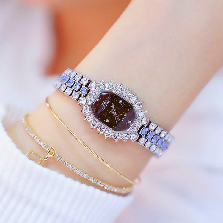 นาฬิกาควอตซ์ BS beesister FA1581 ผู้หญิง หน้าปัดแปดเหลี่ยม ประดับเพชรและคริสตัล