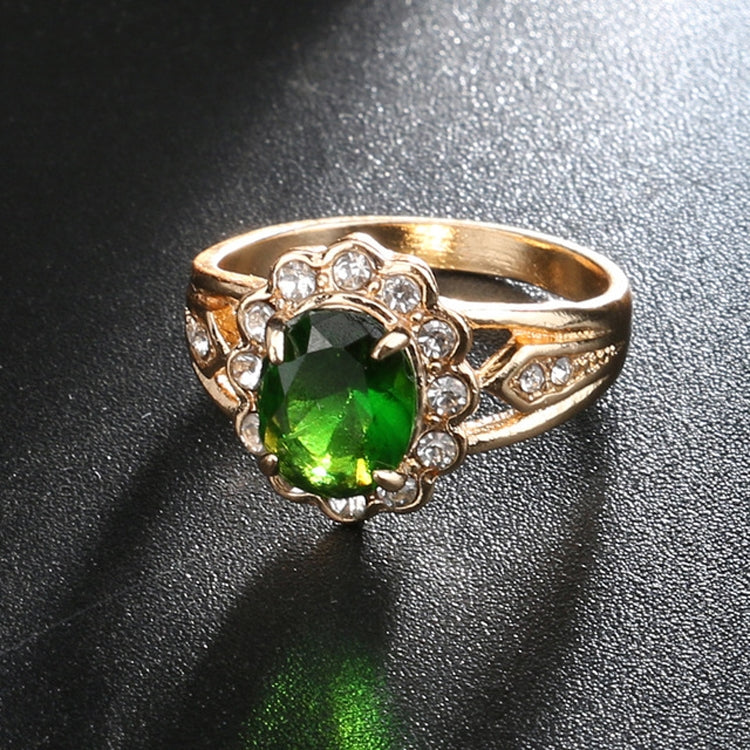 Fashion Vintage Oval Green Gem Diamond Ring, 10