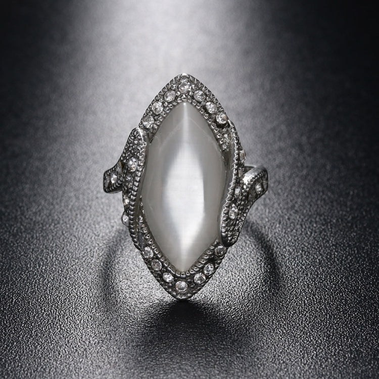 Vintage Silver Plated White Big Oval Opal Ring For Women, 8
