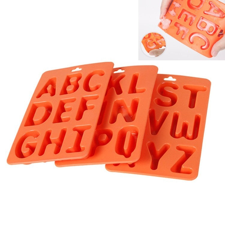 ชุดแม่พิมพ์น้ำแข็งซิลิโคนตัวอักษร A-Z 3 ชิ้น 3-in-1 รูปตัวอักษร (สีส้ม)
