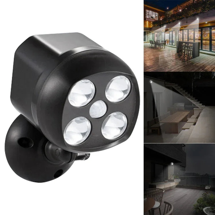 ไฟกลางแจ้ง 3W 4 LEDs SMD 3535 เซนเซอร์ตรวจจับความเคลื่อนไหวไร้สาย ไฟสปอร์ตไลท์ LED ติดผนัง