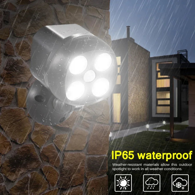 ไฟกลางแจ้ง 3W 4 LEDs SMD 3535 เซนเซอร์ตรวจจับความเคลื่อนไหวไร้สาย ไฟสปอร์ตไลท์ LED ติดผนัง