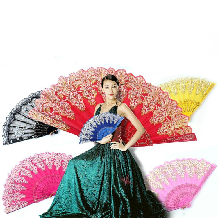 Spain Style Plastic Folding Fan Peacock Lace Fan Ladies Dance Gilding Fan, 23x42cm