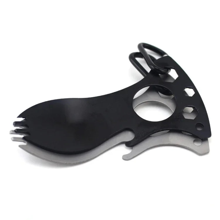 Outdoor Multifunctional Camping Spoon Stainless Steel Tableware Portable Picnic Tableware Fork And Spoon, Light Grey, Black