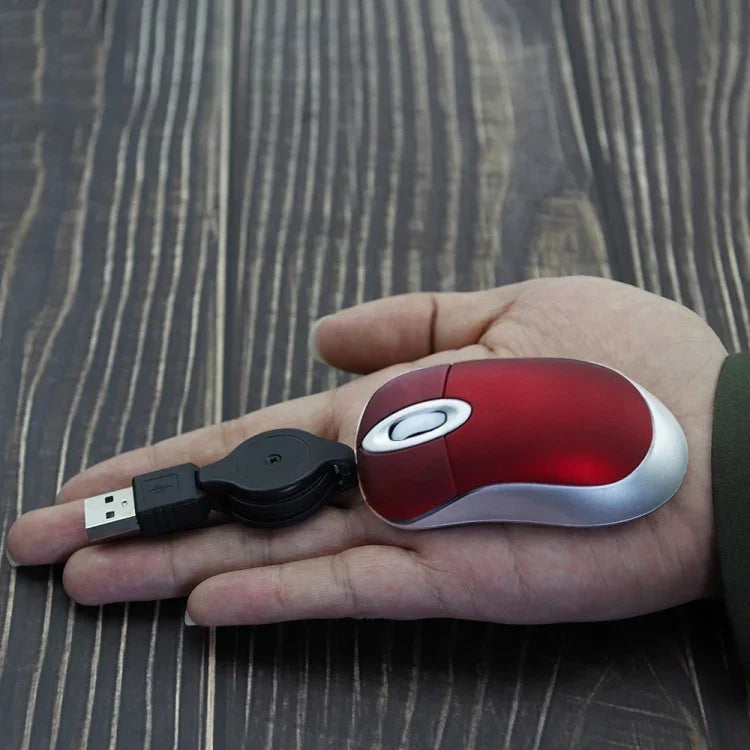 Mini Computer Mouse Retractable USB Cable Optical Ergonomic1600 DPI Portable Small Mice for Laptop