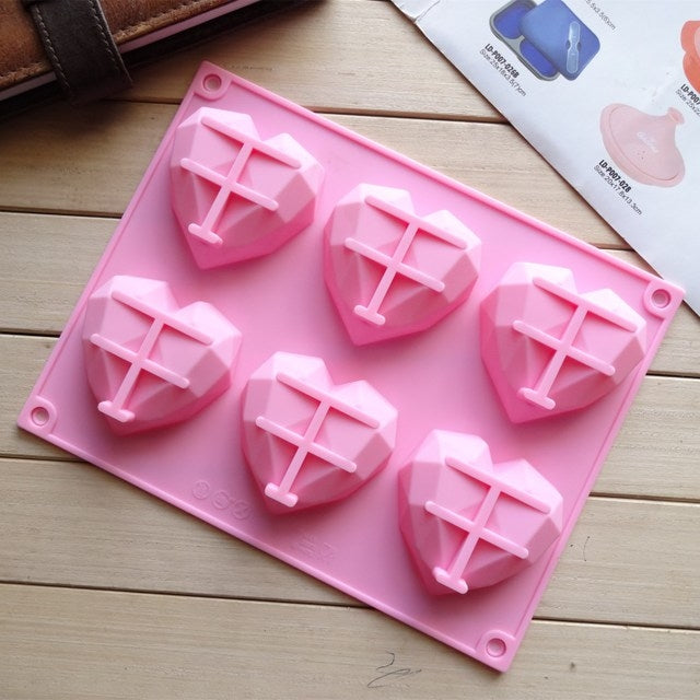 แม่พิมพ์ซิลิโคนรูปหัวใจ 6-in-1 สำหรับอบมูสเค้ก DIY, แม่พิมพ์ซิลิโคนรูปหัวใจ 6-in-1
