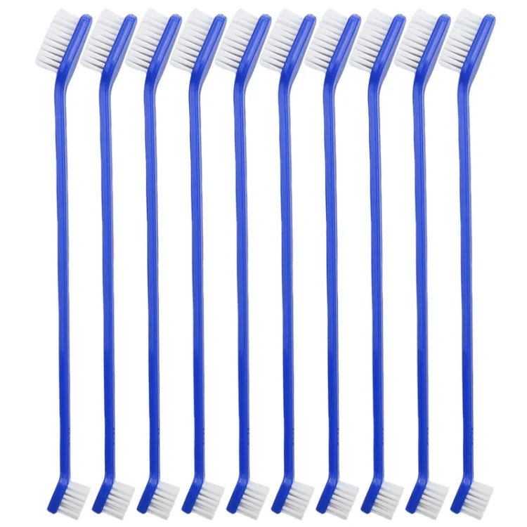 แปรงสีฟันดูแลช่องปากสัตว์เลี้ยง 10 ชิ้น สำหรับสุนัขและแมว ด้ามสีน้ำเงิน + ขนแปรงขนาดกลาง