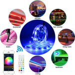 ไฟแถบ LED บลูทูธควบคุมเสียงเพลงอัจฉริยะ ไม่กันน้ำ 5050 RGB ไฟบรรยากาศหลากสี พร้อมรีโมท 24 ปุ่ม, 5M 150 LEDs, 5M 300 LEDs, 10M 300 LEDs, 10M 600 LEDs, 15M 450 LEDs, 15M 270 LEDs, 20M 360 LEDs, 30M 540 LEDs