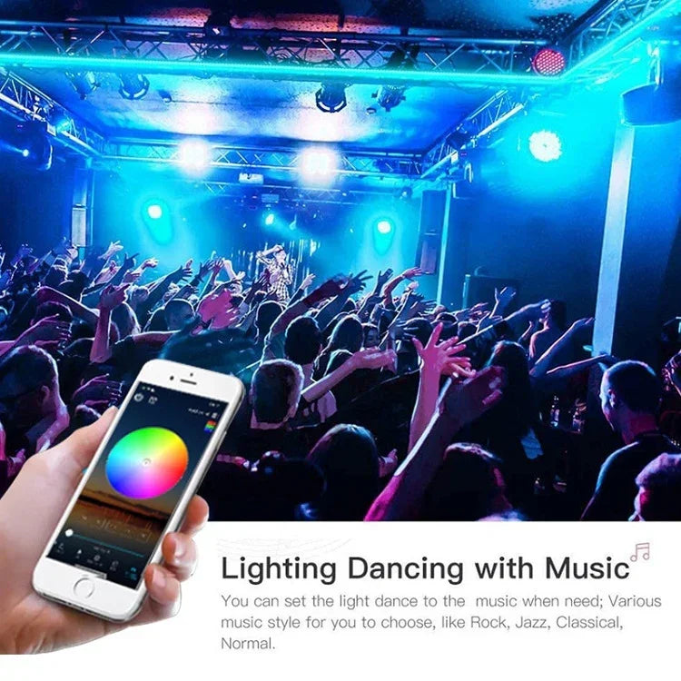 ไฟแถบ LED บลูทูธควบคุมเสียงเพลงอัจฉริยะ ไม่กันน้ำ 5050 RGB ไฟบรรยากาศหลากสี พร้อมรีโมท 24 ปุ่ม, 5M 150 LEDs, 5M 300 LEDs, 10M 300 LEDs, 10M 600 LEDs, 15M 450 LEDs, 15M 270 LEDs, 20M 360 LEDs, 30M 540 LEDs