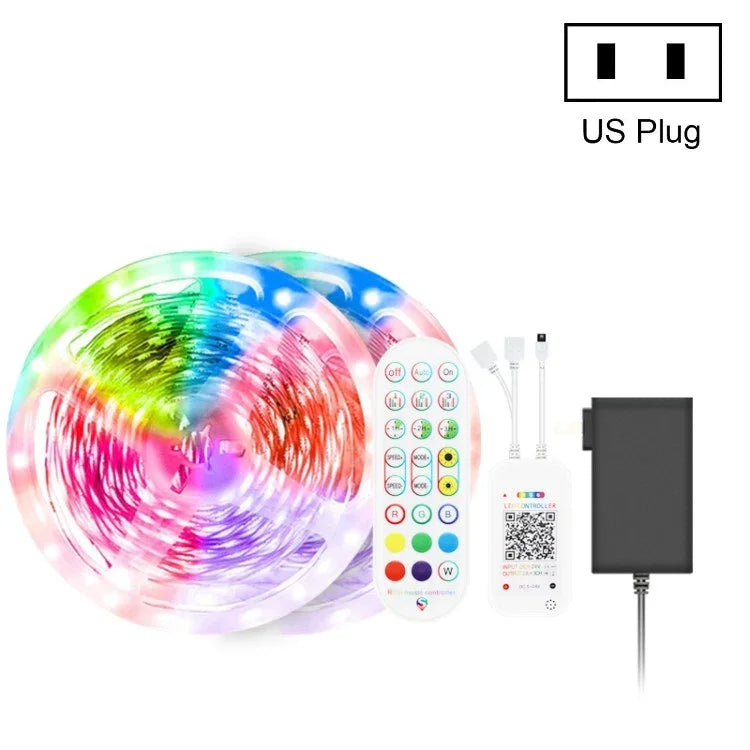 ไฟแถบ LED บลูทูธควบคุมเสียงเพลงอัจฉริยะ ไม่กันน้ำ 5050 RGB ไฟบรรยากาศหลากสี พร้อมรีโมท 24 ปุ่ม, 5M 150 LEDs, 5M 300 LEDs, 10M 300 LEDs, 10M 600 LEDs, 15M 450 LEDs, 15M 270 LEDs, 20M 360 LEDs, 30M 540 LEDs